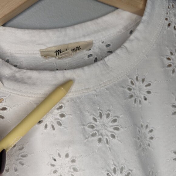 NEW Madewell Women's Embroidered Wide Sleeve Boxy Tee Med Eyelet White NWT - Picture 4 of 5